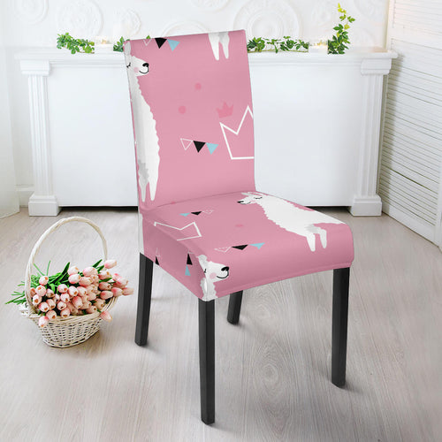 Llama Alpaca Pink Background Dining Chair Slipcover