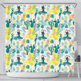 Cute Parrot Toucan Flamingo Cactus Exotic Leaves Pattern Shower Curtain Fulfilled In US