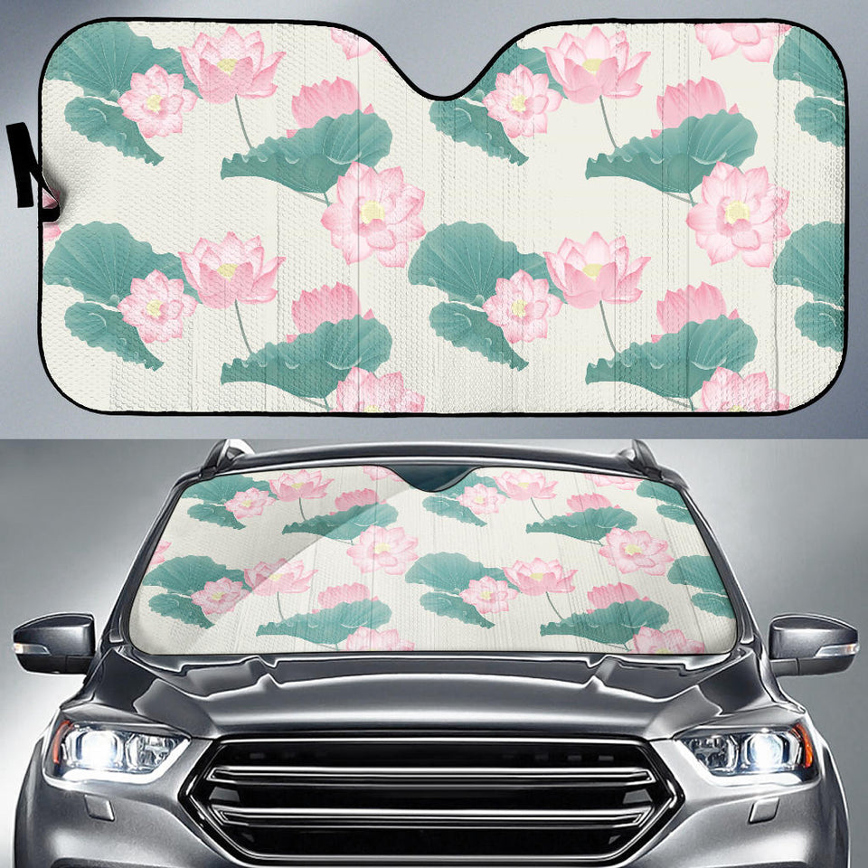 Pink Lotus Waterlily Leaves Pattern Car Sun Shade