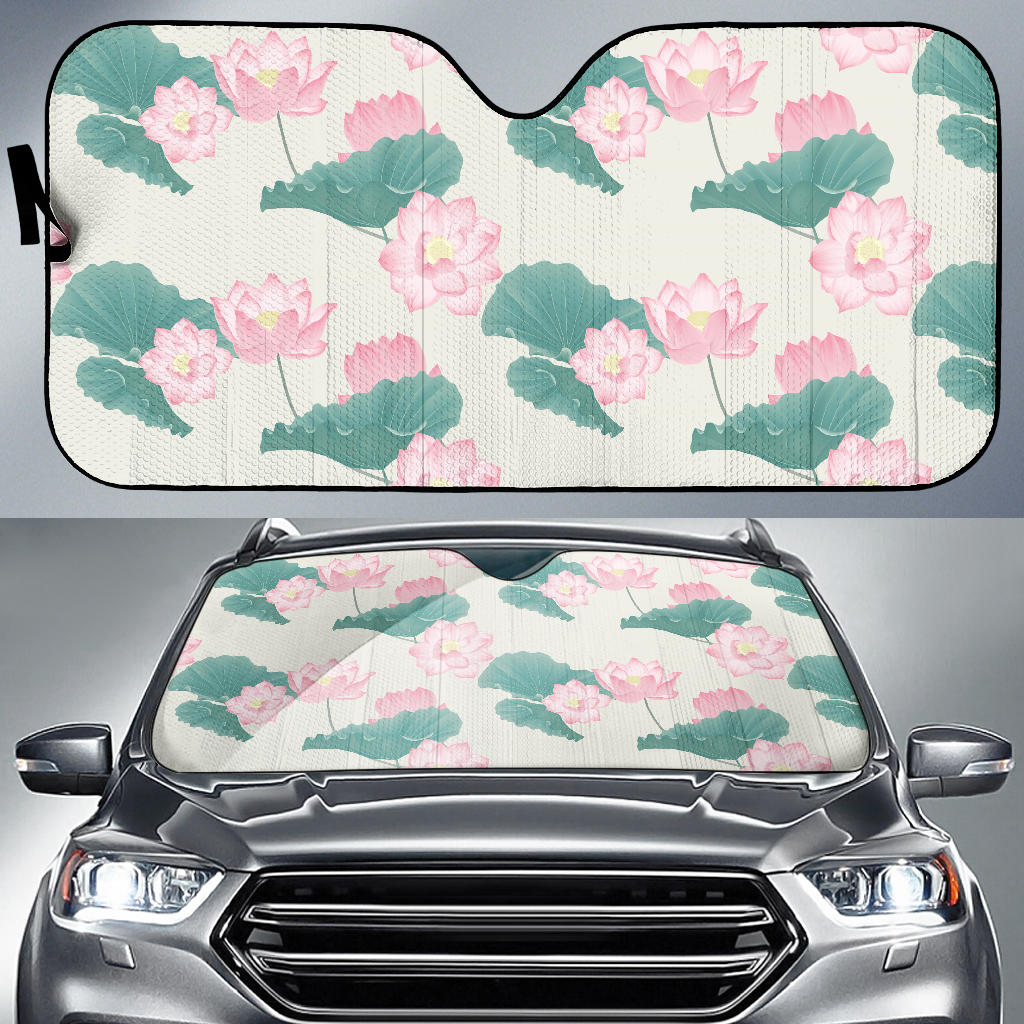 Pink Lotus Waterlily Leaves Pattern Car Sun Shade