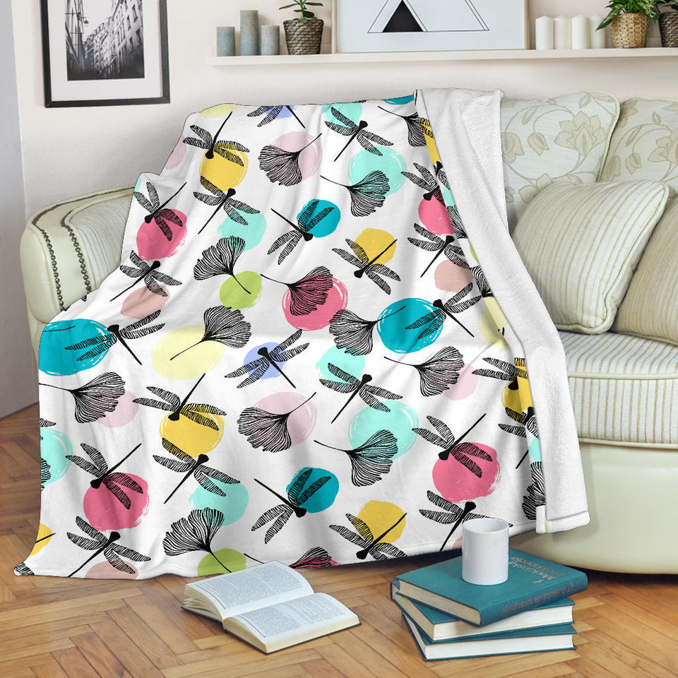 Dragonflies Ginkgo Leaves Pattern Premium Blanket