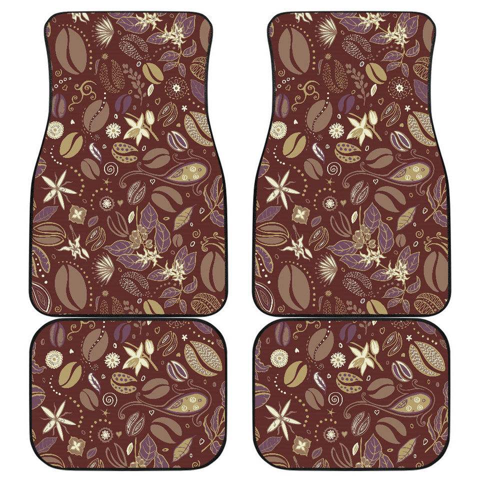 Coffee Bean Flower Pattern Front And Back Car Mats