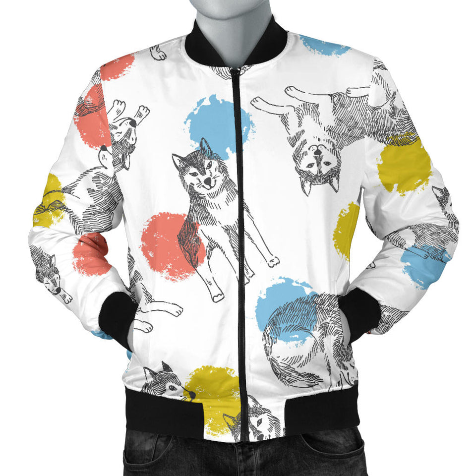 Siberian Husky And Colorful Circle Pattern Men'S Bomber Jacket