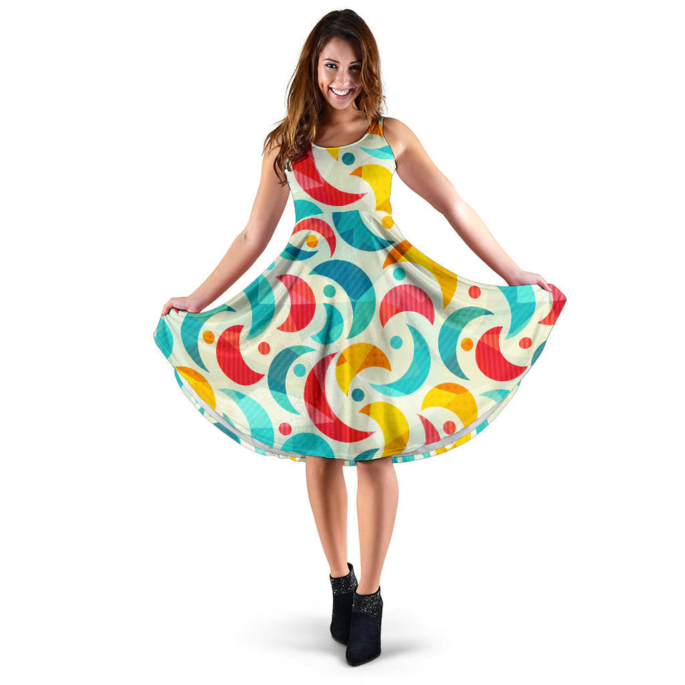 Colorful Moon Pattern Sleeveless Midi Dress