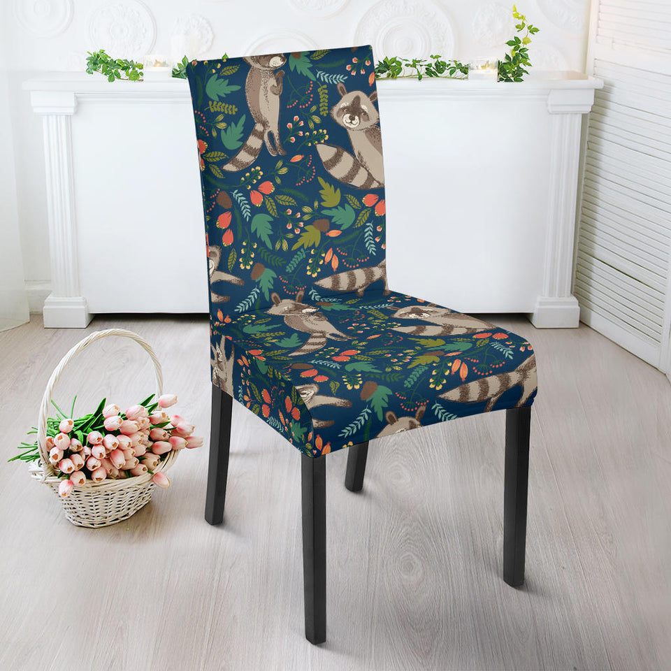 Raccoon Tropical Leaves Pattern Dining Chair Slipcover