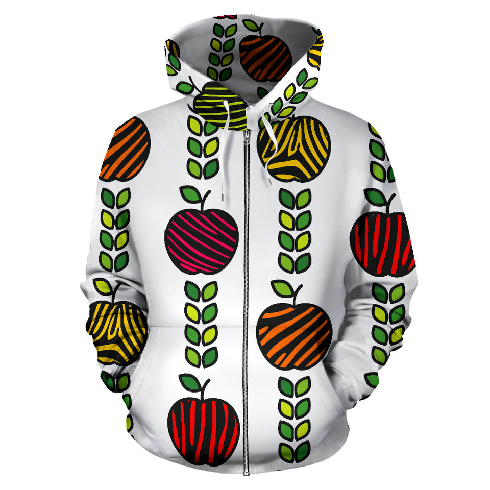 Colorful Apples Leave Zebra Stripe Zip Up Hoodie