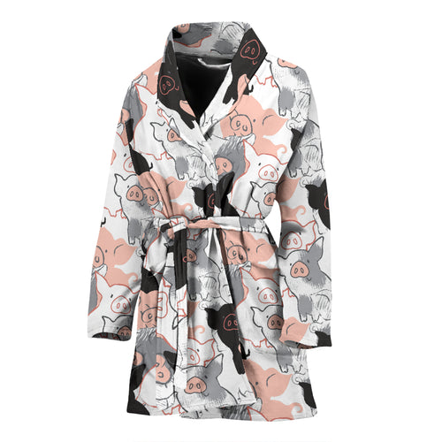 Pig Pattern Print Design 05 Women's Bathrobe