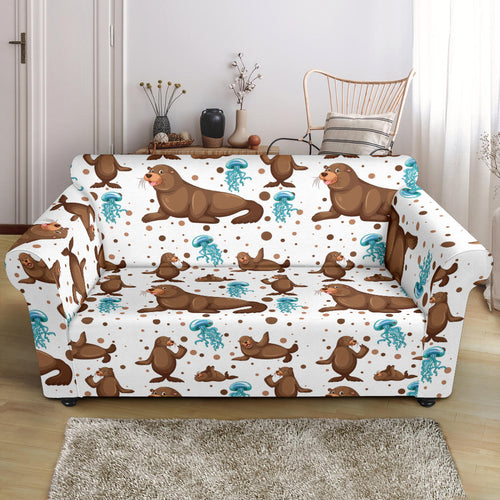 Sea Lion Seals Jellyfish Pattern Loveseat Couch Slipcover