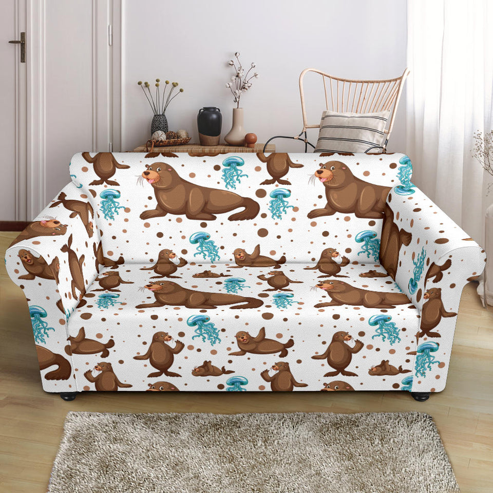 Sea Lion Seals Jellyfish Pattern Loveseat Couch Slipcover