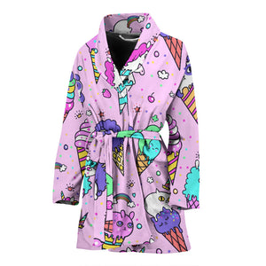 Cute Ice Cream Cone Animal Pattern Women'S Bathrobe
