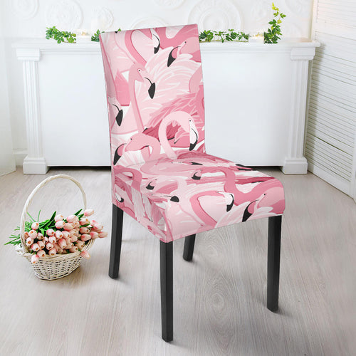Pink Flamingos Pattern Background Dining Chair Slipcover