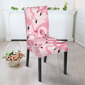 Pink Flamingos Pattern Background Dining Chair Slipcover
