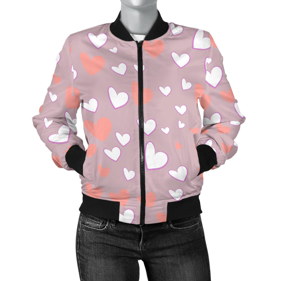 Coral White Heart Pattern Women'S Bomber Jacket