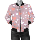 Coral White Heart Pattern Women'S Bomber Jacket