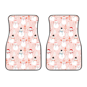 Cute Snowman Christmas Tree Snowpink Background Front Car Mats