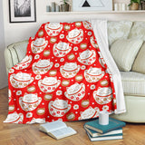 Cute Maneki Neko Lucky Cat Red Background Premium Blanket