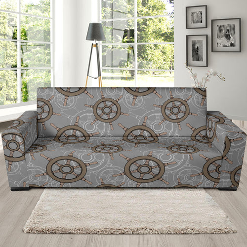 Nautical Wood Steering Wheel Pattern Sofa Slipcover