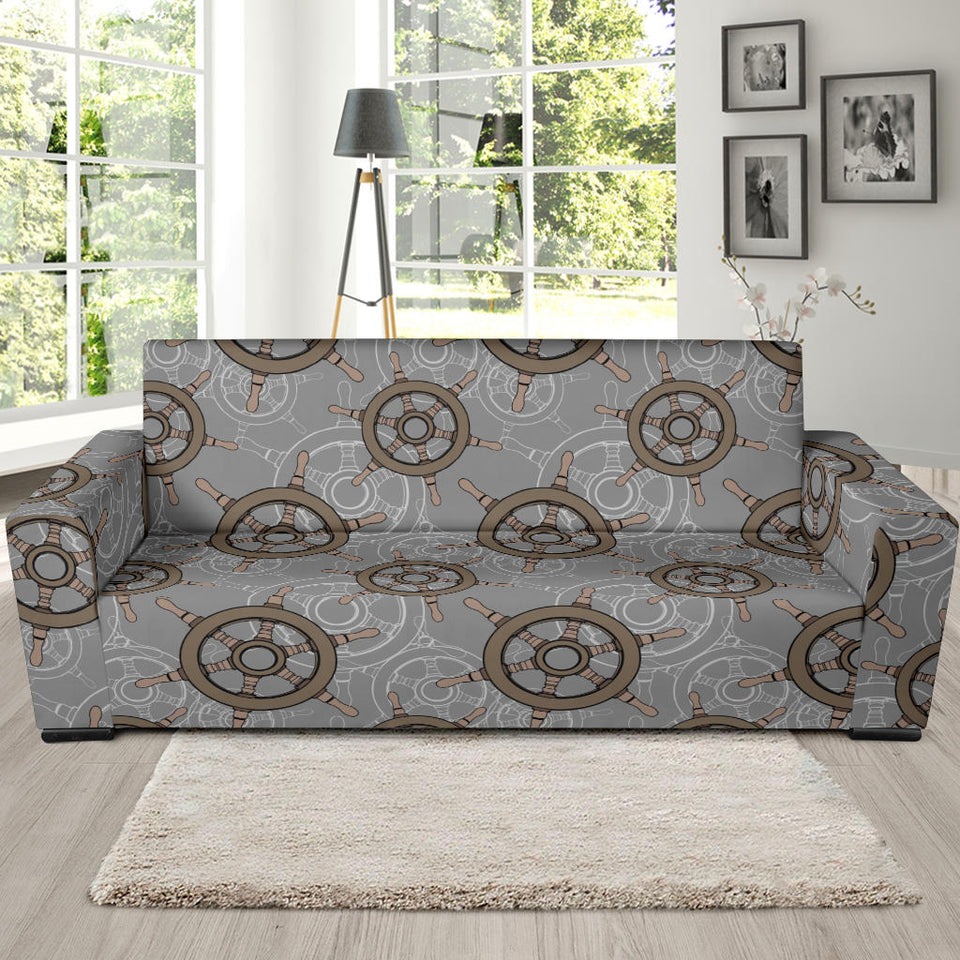 Nautical Wood Steering Wheel Pattern Sofa Slipcover