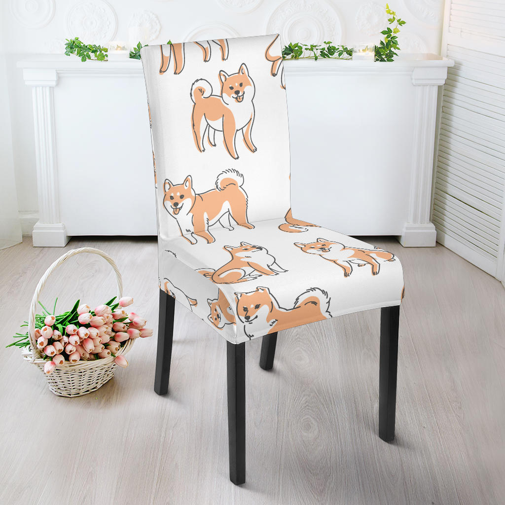 Shiba Inu Dog Pattern Dining Chair Slipcover