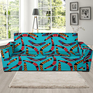 Boomerang Australian Aboriginal Ornament Blue Background Sofa Slipcover