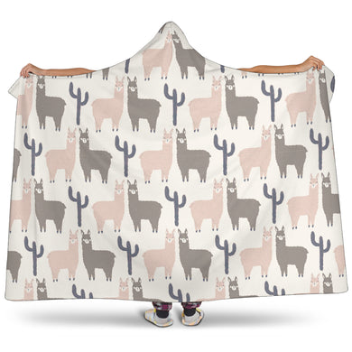 Llama Alpaca Pattern Hooded Blanket