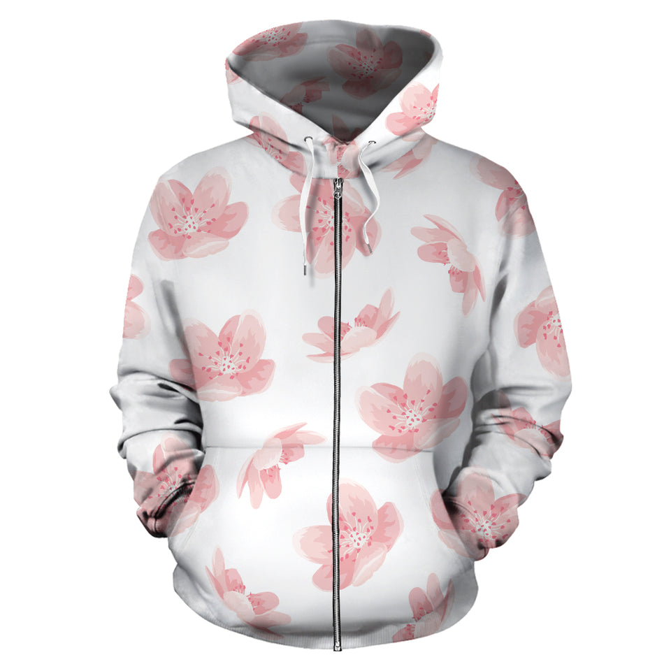Pink Sakura Cherry Blossom Pattern Zip Up Hoodie
