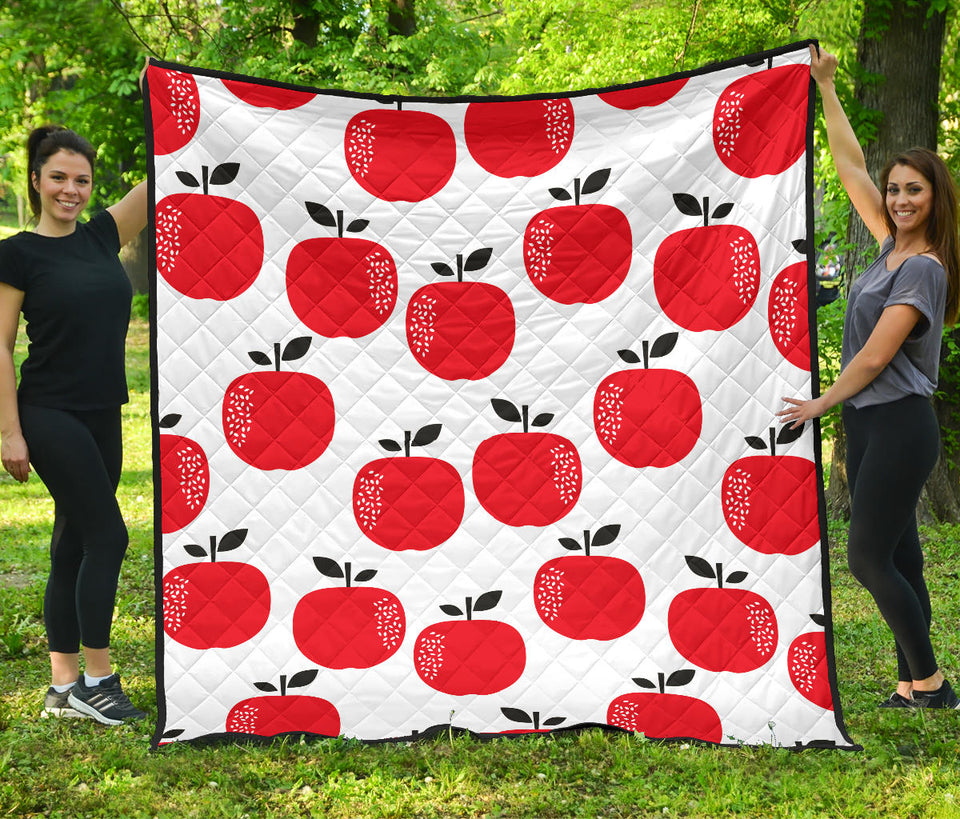 Red Apples White Background Premium Quilt