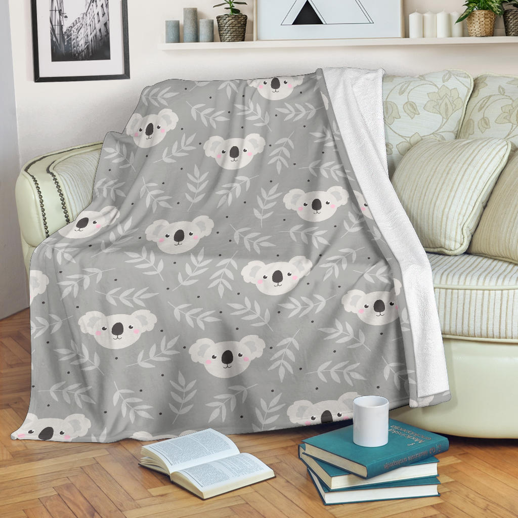 Cute Koala Leaves Pattern Premium Blanket