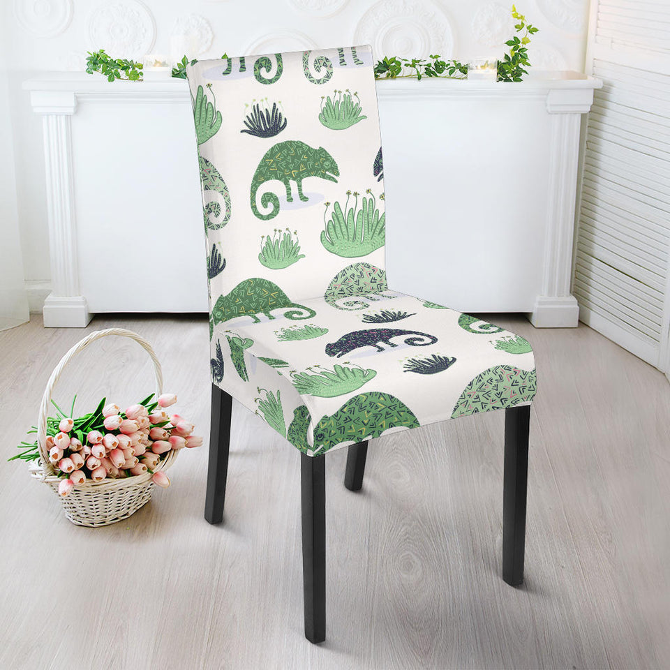 Chameleon Lizard Succulent Plant Pattern Dining Chair Slipcover