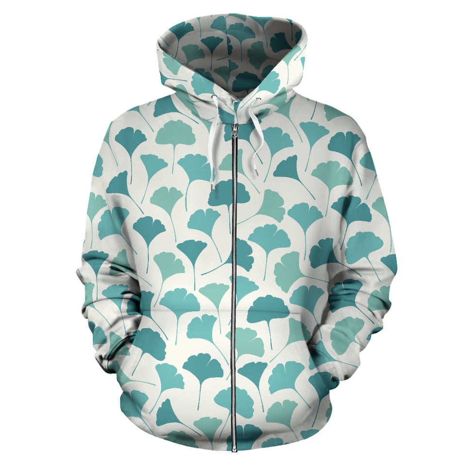 Green Ginkgo Leaves Pattern Zip Up Hoodie