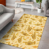 Saxophone Cornet Pattern Yellow Background Area Rug