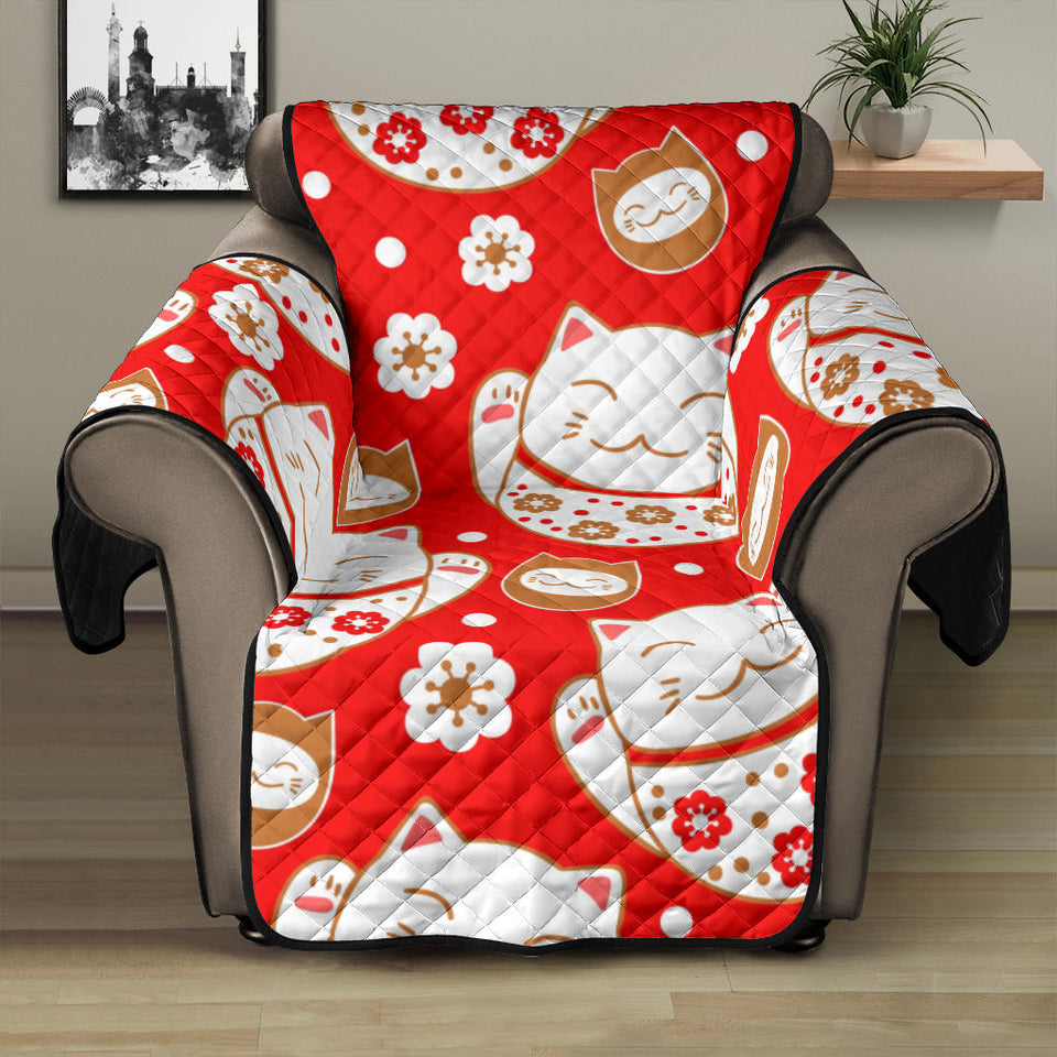 Cute Maneki Neko Lucky Cat red background Recliner Cover Protector
