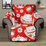 Cute Maneki Neko Lucky Cat red background Recliner Cover Protector