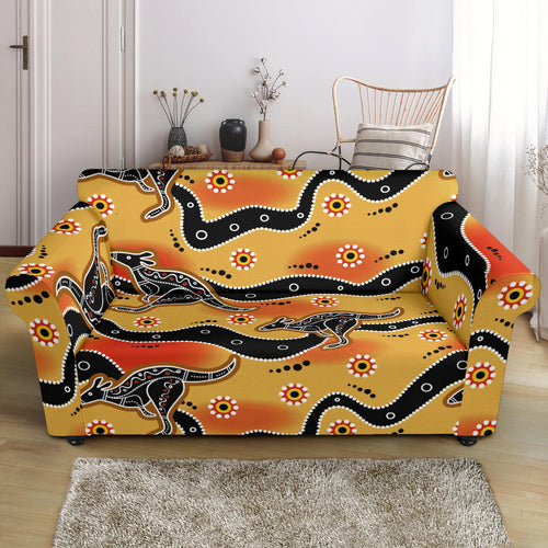 Kangaroo Australian Aboriginal Art Pattern Loveseat Couch Slipcover