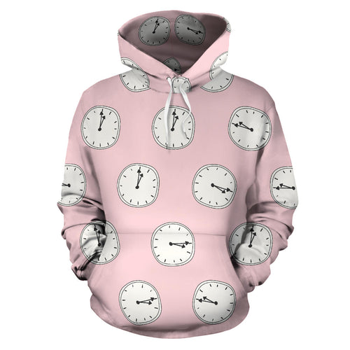 Clock Pattern Pink Blackground Men Women Pullover Hoodie