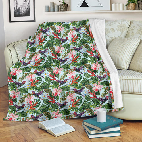 Hummingbird Pattern Print Design 05 Premium Blanket