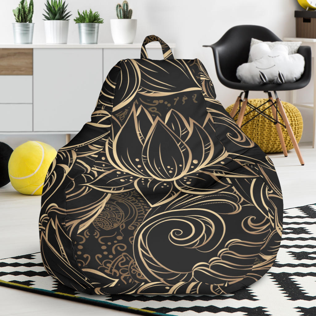 Luxurious Gold Lotus Waterlily Black Background Bean Bag Cover