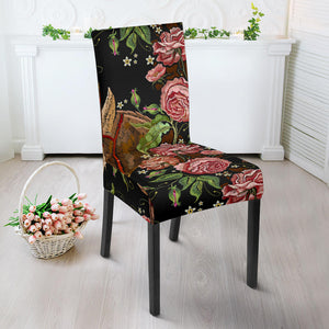 Horse Head Wild Roses Pattern Dining Chair Slipcover