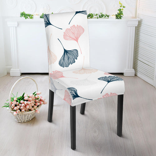 Black Gray Cream Coral Ginkgo Leaves Pattern Dining Chair Slipcover