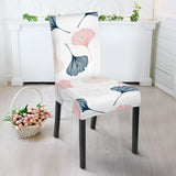 Black Gray Cream Coral Ginkgo Leaves Pattern Dining Chair Slipcover