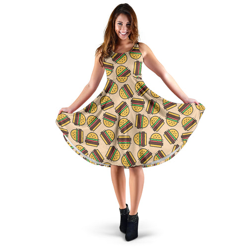 Hamburger Pattern Print Design 01 Sleeveless Midi Dress