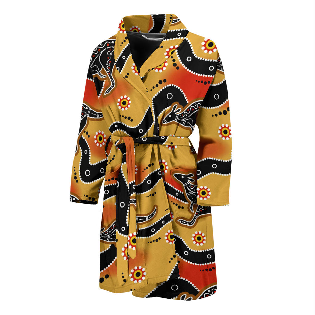 Kangaroo Australian Aboriginal Art Pattern Men'S Bathrobe