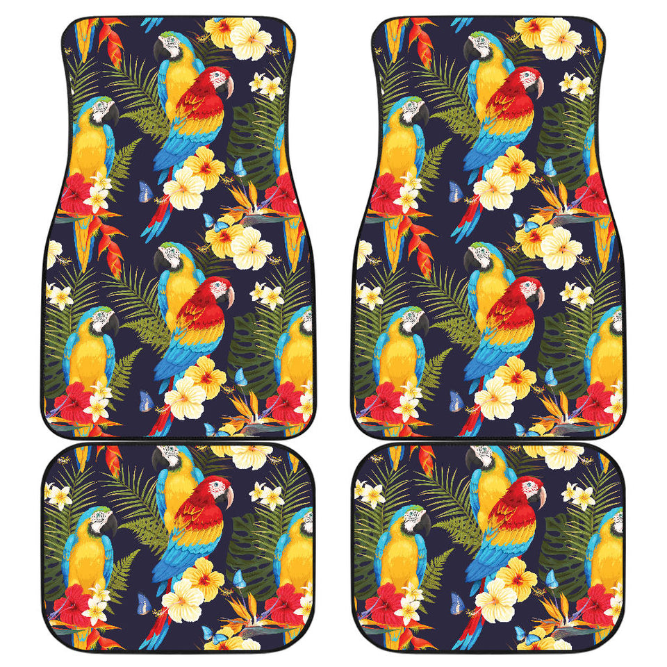 Colorful Parrot Flower Pattern Front And Back Car Mats