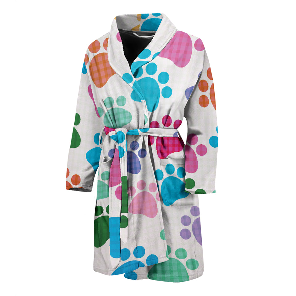 Dog Paws Pattern Print Design 01 Men's Bathrobe