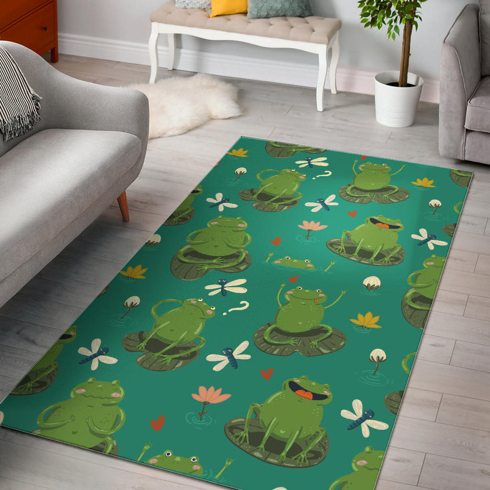 Cute Frog Dragonfly Design Pattern Area Rug