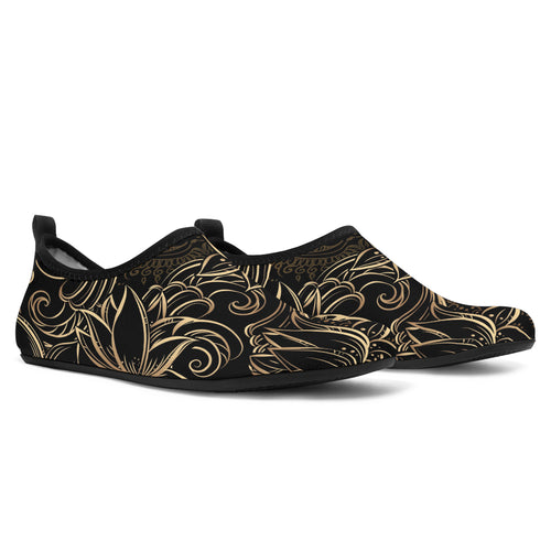 Luxurious Gold Lotus Waterlily Black Background Aqua Shoes