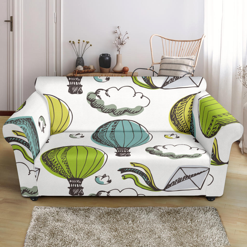 Hot Air Balloon Bird Cloud Pattern Loveseat Couch Slipcover