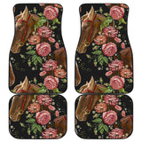 Horse Head Wild Roses Pattern Front And Back Car Mats