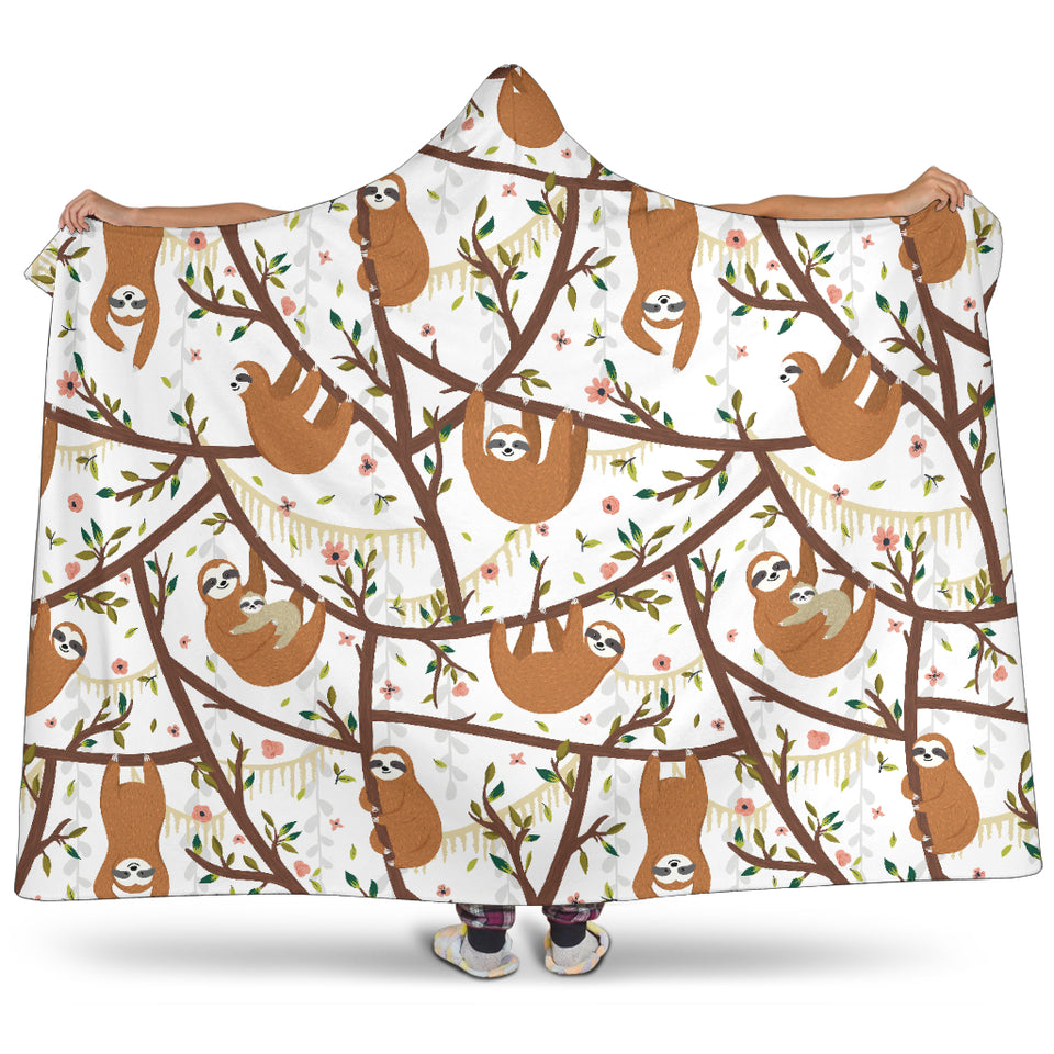 Sloths Hanging On The Tree Pattern Hooded Blanket