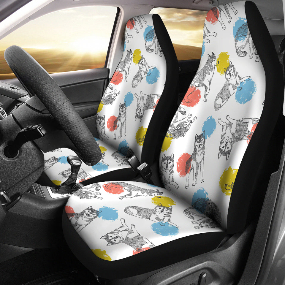Siberian Husky And Colorful Circle Pattern  Universal Fit Car Seat Covers